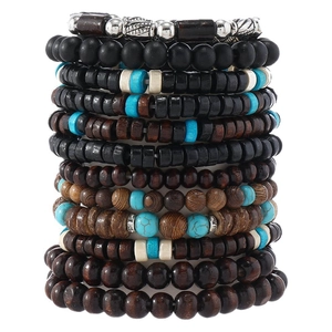 23-teiliges Boho-Armband-Set mit Türkis Holzperlen und Lavastein Perlen Mix