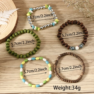 Bohemian multilayer turquoise bead bracelet set with natural stone and wood details