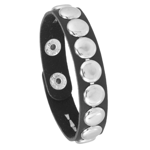Gothic punk black leather bracelet with round silver studs and adjustable metal snaps