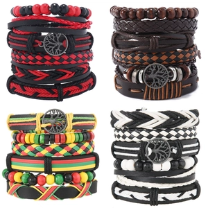 Vintage Tree Of Life Leather Bracelet Set For Men Women Handmade Woven Multi-layer Bohemian Adjustable Wristband Jewelry