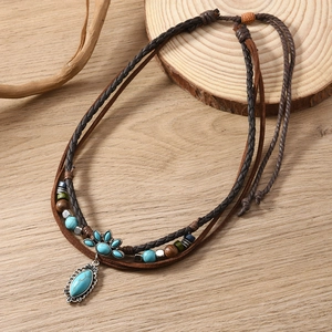 Bohemian Multilayer Wrap Bracelet With Faux Turquoise Wood Beads Alloy Vintage Ethnic Style Handmade Jewelry For Women