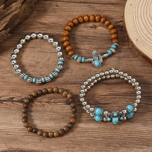 Set di braccialetti con perline boho con ciondolo a forma di cactus e turchese stile vintage