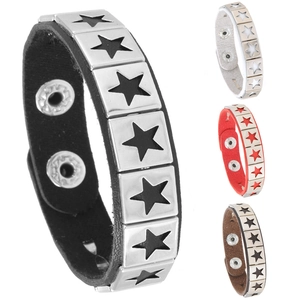 Punk Gothic Star Pentagram Leather Bracelet For Men Women Adjustable Metal Star Decoration Hip Hop Snap Button Wristband Jewelry