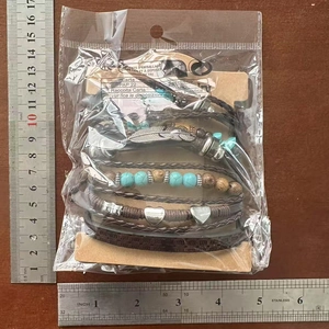 Detailed size measurement of multilayer bohemian bracelets with turquoise and leaf charms