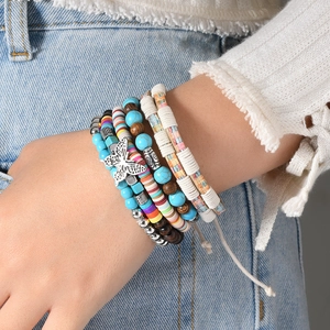 Bohemian multilayer bracelet set with blue stone beads and silver butterfly charm