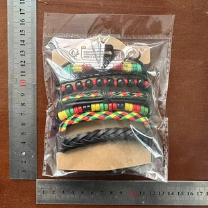 Set of 6 multilayer leather bracelets with beads and rulers for size measurement