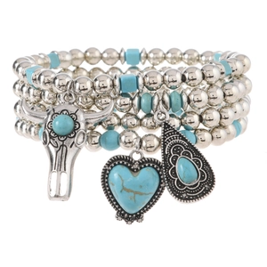 Ensemble de bracelets en perles turquoise bohème avec breloques crâne et cœur