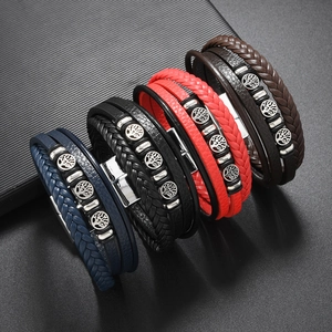 Bracelet Tissé Multicouche en Alliage Fait à la Main pour Homme Arbre de Vie Dragonne Rétro Bohème Bijoux Cadeau