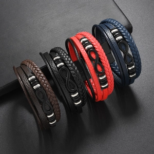 Bracelet Homme Vintage Multicouche en Cuir Tressé Symbole de l'Infini Charme en Alliage Fermoir Magnétique Bijoux Fait Main
