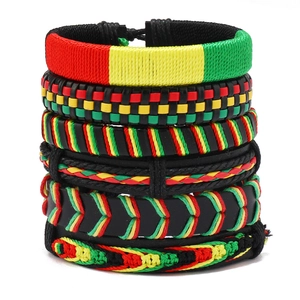 Lot de 6 bracelets bohèmes style Rasta tressés aux couleurs rouge jaune vert