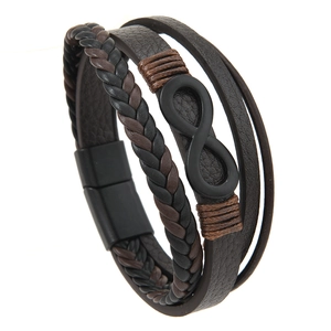 Men's multi-layer braided leather infinity bracelet with vintage black magnetic clasp