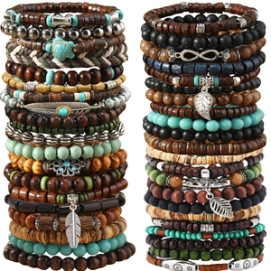 Bohemian multi-layer handmade beaded bracelet set with coconut shell and turtle charm