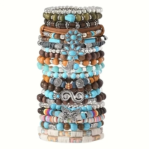 Set di 40 braccialetti bohémien con perline e ciondoli albero della vita e farfalla