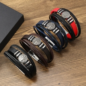 Handmade Leather Tree Of Life Charm Bracelet Vintage Woven Braided Punk Wristband Men Women Fashion Jewelry Accessory