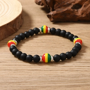 Detailed close-up of Bohemian colorful beaded necklace on a natural wooden background