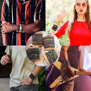 Bracciali multistrato in ecopelle intrecciata per uomo e donna con perline etniche