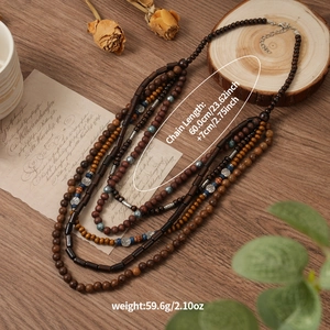 Collier multicouches bohème avec perles en bois et pendentif arbre de la vie