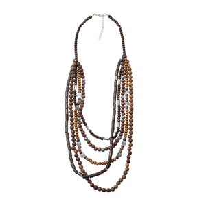 Collier bohème multicouche avec perles en bois, turquoise et breloques arbre de la vie