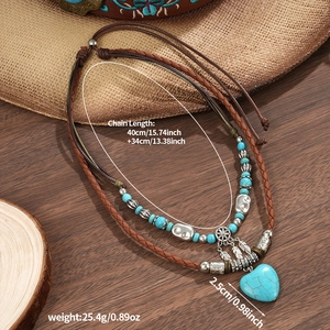Bohemian double-layer necklace with turquoise beads, heart pendant and dreamcatcher charm