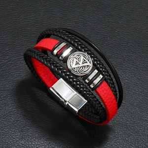 Men's retro multi-layer braided leather bracelet with Nordic compass magnetic buckle