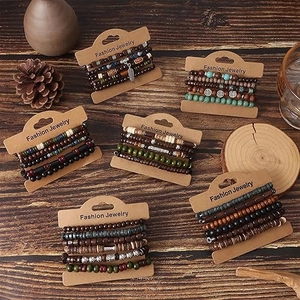 Set of 32 adjustable multilayer wooden bead bracelets for men with tree of life charms