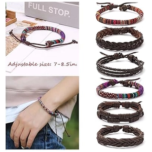 Ensemble de 36 bracelets d'amitié multicouches tressés en cuir PU et tissu ajustable