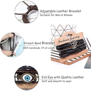 36-piece multilayer retro braided leather bracelets with tree of life and evil eye charms