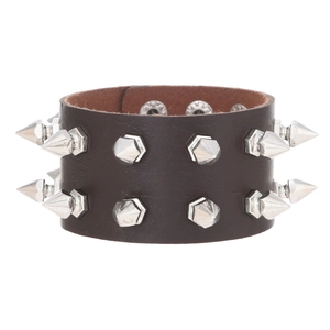 Punk style 3-piece studded leather bracelet set with metallic conical spikes for men and women