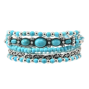 Bohemian multilayer turquoise beaded bracelet set with vintage silver metal charms
