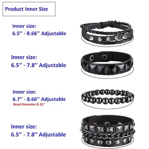Größentabelle für 4-teiliges Set Punk-Armbänder mit Nieten und geflochtenem Lederband