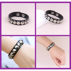 Lot de 3 bracelets en cuir punk avec clous argentés et boutons-pression réglables