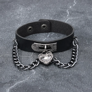 Punk Leder Legierung Strass Armband Mit Herz Anhänger Metallkette Detail Verstellbar Gothic Rock Stil Damen Herren Schmuck