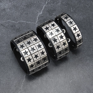 Punk Wide Black Leather Bracelet For Men Women Star Studded Rivet Adjustable Rock Street Wristband Jewelry Collection