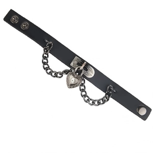 Punk Lederarmband in Schwarz mit Herzschloss und Silberketten für Damen und Herren