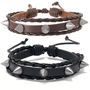 Punk Rock Vintage Cuir PU Tressé Rivet Bracelet Pour Hommes Femmes Réglable Spike Studded Mode Jonc Bijoux de Main