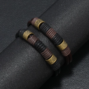 Bracelet multicouche en cuir noir tressé pour homme avec fermoir en métal bronze