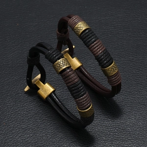 Bracelet Homme Vintage Tressé Multicouche en Cuir Véritable Avec Boucle en Alliage Bronze Poignet Tissé Cadeau Bijoux