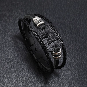Men Multi-layer Woven Cowhide Leather Bracelet Alloy Eagle Relief Plaque Punk Style Handcrafted Biker Fashion Jewelry Bracelet