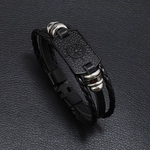 Men Handmade Braided Cowhide Leather Bracelet Multilayer Nautical Ship Wheel Alloy Charm Wristband Fashion Jewelry Gift