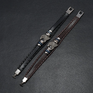 Men's vintage multilayer braided leather bracelets with eagle charm in black and brown