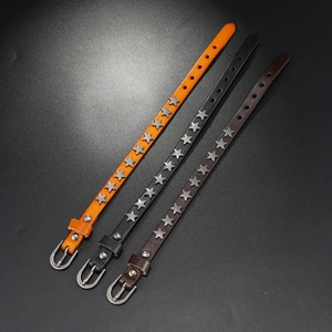 Punk leather bracelets in orange black brown with silver star rivets and buckle closures