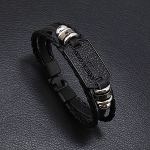 Men Vintage Multi-Layer Braided Cowhide Leather Bracelet Alloy Cross God Bless Charm Punk Fashion Jewelry Magnetic Bangle