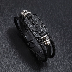 Nautical Anchor Men Multilayer Braided Leather Bracelet Handmade Alloy Nautical Plate Punk Retro Sailor Biker Jewelry For Men