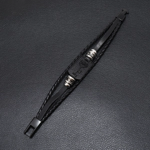 Bracelet multicouche en cuir pour homme avec charme LOVE clé cœur et perles en métal