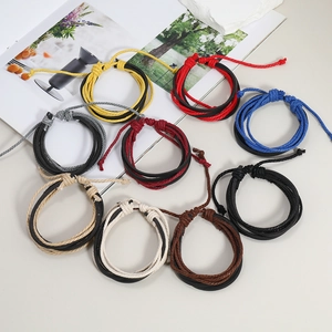Set of colorful handmade woven rope bracelets for men and women with adjustable knots