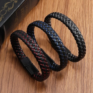 Vintage Multi-Layer Braided Leather Bracelet For Men Fashion Alloy Magnetic Clasp Geometric Cord Wrap Jewelry Wristband Gift