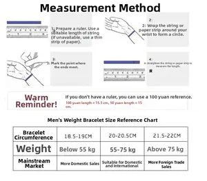 Size guide for men's braided leather bracelet with wrist measurement instructions