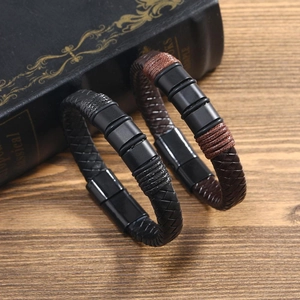 Vintage Men Braided Genuine Cowhide Leather Bracelet With Magnetic Alloy Buckle Minimalist Multi Layer Wristband Fashion Jewelry