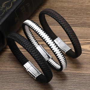 Vintage Braided PU Leather Bracelet For Men Handwoven Magnetic Clasp Wristband Minimalist Casual Versatile Jewelry Gift