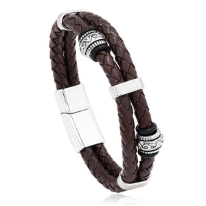 Herren Armband aus zweilagig geflochtenem Leder mit Magnetverschluss und Love-Perle